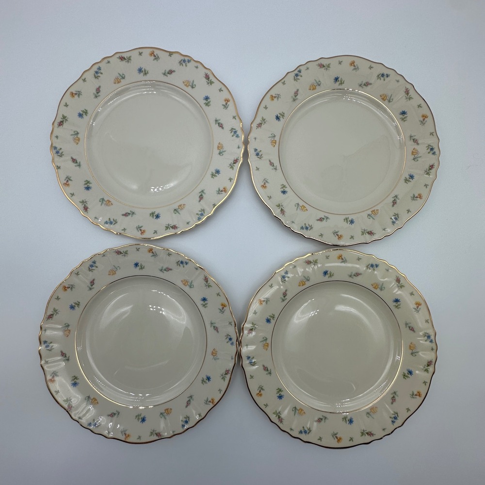 Syracuse China Suzanne Federal Shape Salad Plates Gold Rim Set of 4